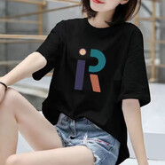 星盛榮t恤女短袖純棉夏裝新款半袖體恤衫女士圓領(lǐng)上衣顯瘦寬松短袖女 黑色（三色大R字母） M 建議100-115斤穿著(zhù)
