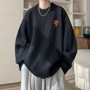 OEMG毛衣男款秋冬季潮牌高級感套頭日系復(fù)古慵懶風(fēng)寬松休閑針織衫外套 黑色 2XL [建議125-140斤]