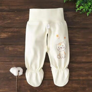 新生兒衣服開(kāi)襠褲子 純棉嬰兒包腳褲連襪褲寶寶連腳褲0-3月 B162小貓黃高腰連腳褲 52碼號建議10斤內寶寶穿