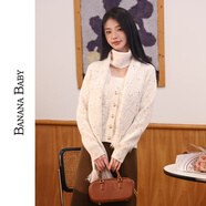 BANANA BABY2023冬新款氣質(zhì)溫柔風(fēng)V領(lǐng)針織開(kāi)衫女感圍巾領(lǐng)毛衣D234MY851 米白 L
