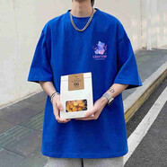 嗨森主義 ins風(fēng)街頭印花潮流短袖T恤男夏天潮牌街舞嘻哈五分袖男女班服 彩藍色好歌龍2310 4XL