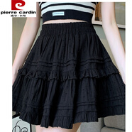 皮爾卡丹（pierre cardin）蕾絲蛋糕時(shí)尚裙春夏新款半身裙學(xué)院風(fēng)白色短裙減齡腰氣質(zhì)優(yōu)雅裙子 黑色 M