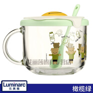 法國(guó)樂(lè)美雅鋼化玻璃杯子兒童早餐杯輔食碗帶把牛奶杯咖啡杯熱飲杯微波爐耐熱水杯 橄欖綠