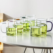 憶壺茶（YIHUTEA）玻璃杯套裝金邊日式錘紋家用玻璃水杯喝水杯子早餐飲料啤酒杯茶杯 【6只裝】6色把手玻璃杯 300ml