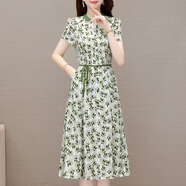 歌米茜時(shí)尚氣質(zhì)中年婦女連衣裙夏季新款衣服女裝媽媽40-50歲女人穿裙子 圖片色 6XL