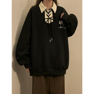 QGF美式Polo領(lǐng)衛(wèi)衣女春秋季新款韓版寬松學(xué)院風(fēng)百搭休閑潮牌上衣外套 HW231黑色 M