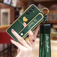 飾卓 三星A54 5G版手機殼Galaxy A54保護套SM-A5460鏡頭全包防摔硅膠軟殼男女款 綠色愛心+腕帶支架+長短繩 三星A54 5G版