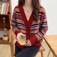 蕭遇（XIAOYU）寬松慵懶風(fēng)新款設計感針織開(kāi)衫女裝2023年春秋季打底毛衣女士外套 紅色 均碼 (建議：85-130斤)