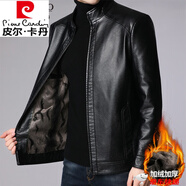 皮爾卡丹（pierre cardin）高端 綿羊皮真皮軟皮衣男士春秋加厚加絨中年皮夾克爸爸裝皮外套 1961黑色【加絨】 加厚 2XL 185(150-165斤)