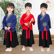 三象鯊SXS兒童漢服唐裝男童中國風(fēng)童裝女童復(fù)古裝小男孩春秋寶寶民族服 男女童同款刺繡福字套裝藏青色 110cm