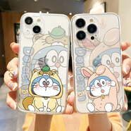 美十美分（MSMF）哆啦A夢(mèng)叮當貓蘋(píng)果透明手機殼軟硅膠外殼防摔超薄鏡頭全包可愛(ài)卡通藍胖子適用情侶男女款保護套 右邊【透明防摔殼】兔耳朵-131302 iPhone12ProMax