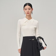 BADINA芭蒂娜新中式針織衫女2024春季新款設(shè)計(jì)感修身打底衫上衣 米白 S