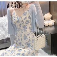 妃莉杋（FeiLiFan）碎花吊帶連衣裙女裝2024夏季新款法式氣質(zhì)顯瘦雪紡裙子女套裝夏天 單件裙子 M