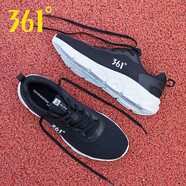 361°男鞋運(yùn)動(dòng)鞋男跑步鞋夏季361度男休閑鞋大碼網(wǎng)鞋軟底旅游鞋子 曜石黑/361度白2262 44