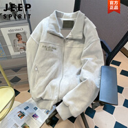 JEEP SPIRIT美式重磅麂皮絨棒球服外套男女春秋刺繡加厚歐美hiphop飛行員夾克 灰色 薄款 XL