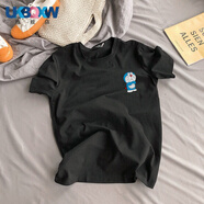 XQB 韓國INS復古簡(jiǎn)約哆啦A夢(mèng)印花情侶裝短袖T恤春夏新款男女體·恤 黑色《哆啦A夢(mèng)3》【面料】 3XL 150-180斤