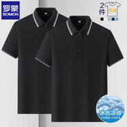 羅蒙（ROMON）兩件裝短袖t恤男翻領(lǐng)夏季新款冰絲透氣polo領(lǐng)打底男士商務(wù)體恤衫 黑色+黑色 2XL