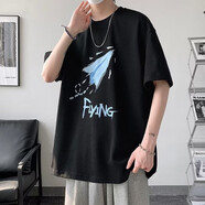 柏斐荻短袖T恤男夏天男士半袖衣服大學(xué)生休閑韓式半截袖T恤清涼休閑短袖 T118黑色 M