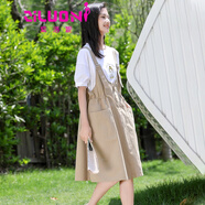 紫洛妮初中學生背帶裙連衣裙少女夏裝季新款12-15大童小個子兩件套裙子 卡其 XL