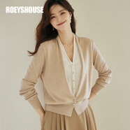ROEYSHOUSE羅衣輕奢30.2%綿羊毛毛衣女秋裝假兩件針織衫設(shè)計(jì)感開衫女07580 米色 L