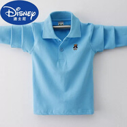 迪士尼新款男童長(cháng)袖T恤春秋裝兒童純棉POLO衫中大童洋氣寶寶上衣童裝T恤 天藍色 長(cháng)·袖 140 18碼 建議身高140厘米