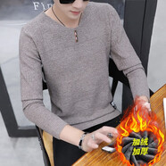 費(fèi)洛仕春秋季新款男士V領(lǐng)薄款針織衫韓版潮修身長(zhǎng)袖打底衫毛衣男秋衣 加絨979駝色SS XL