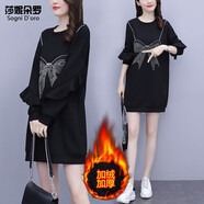 莎妮朵羅大碼女裝冬裝加絨胖人顯瘦款中長(cháng)款遮肚連衣裙胖mm寬松裙子16539 黑色 4XL 建議180-200斤穿著(zhù)