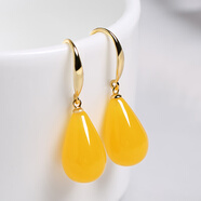 覽日鳥(niǎo)自然二代蜜蠟耳環(huán)包金血珀耳墜琥珀鍍銀復古雞油黃耳飾女送媽媽 蜜蠟鍍18K金色耳環(huán)