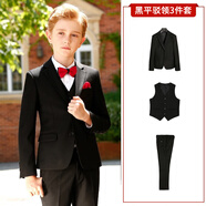 ELPA兒童西裝男童小西服套裝中大童花童禮服鋼琴演出服男孩春秋韓版 黑平駁領(lǐng)3件套：外套+馬甲+褲子 175 碼 身高170-175cm重121-140