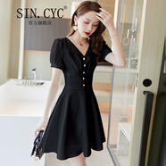 SIN.CYC連衣裙女夏短款夏季時尚韓版氣質(zhì)小個子仙女禮服裙子 黑色  M