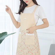 碎花圍裙女日系可愛ins小清新工作服男韓版棉麻布料透氣防水防油家用廚房做飯圍腰2021新款夏天薄款 黃色