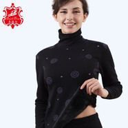 水晶豆 男士高領(lǐng)保暖內(nèi)衣套裝中老年人加絨加厚女中領(lǐng)棉毛衫褲大碼老人秋衣秋褲冬季 女高領(lǐng)-A3黑色 XL【此為套裝，加絨保暖】