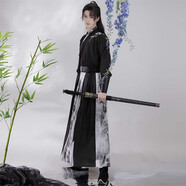 稻橙古裝原創(chuàng)漢服男情侶交領(lǐng)襦裙刺繡武俠風(fēng)中國風(fēng)成人學(xué)生套裝表演 墨蓮/腰帶+護腕+劍 L