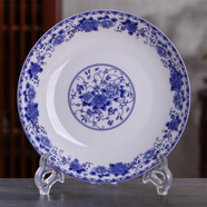 瑾邵景德鎮(zhèn)陶瓷家用盤子餐盤碟子湯盤深盤裝菜盤子青花瓷釉中彩盤 青花牡丹8英寸深盤