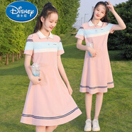 迪士尼（Disney）少女連衣裙甜美收腰初中生夏裝12歲13大童16學(xué)生POLO裙學(xué)院風(fēng)裙子 粉色 160 S (65-80斤)