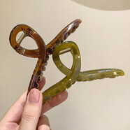 美麗義飾 大號(hào)網(wǎng)紅抓夾亞克力盤發(fā)優(yōu)雅氣質(zhì)鯊魚夾后腦勺頭飾發(fā)卡高顏值夾 10#果凍焦糖色（咖啡）+綠色