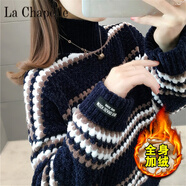 拉夏貝爾（La Chapelle）女士毛衣2024年秋冬寬松外穿上衣加絨加厚高領(lǐng)針織打底衫 純100自動(dòng)發(fā)熱234【加 絨】藏青色 純100自動(dòng)發(fā)熱均碼(適合80-145斤)