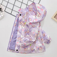 貝樂聰【三合一】童裝女童外套兒童衣服秋冬裝新款韓版可拆卸連帽子上衣 紫色小貓+顆粒絨內(nèi)膽【51235】 140碼(建議身高130cm左右)