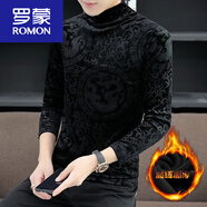 羅蒙（ROMON）加絨加厚半高領(lǐng)打底衫男士黑色金絲絨長(cháng)袖t恤秋冬季內搭T 694黑色 加絨 L
