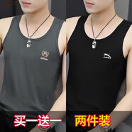 溫年 跨欄背心 男士圓領(lǐng)夏季無(wú)袖滌綸面料 2件YM深灰+JA豹黑 3XL 【140-160斤】偏小