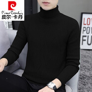 皮爾卡丹（pierre cardin）高領(lǐng)毛衣針織衫男士秋冬新款加絨加厚保暖含羊絨打底衫上衣服針織 黑色 XL 【130~150斤合身】