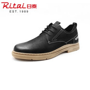 日泰（RITAI）頭層牛皮皮鞋男低幫大黃靴男鞋戶外耐磨休閑鞋 黑色01 38