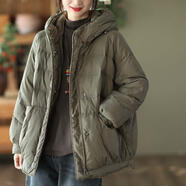 阿究究200斤自制大碼秋季韓版連帽大口袋加厚外套女寬松保暖休閑棉服 橄欖綠 5XL 建議170-210斤高品質(zhì)