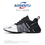 AOSENTU 男鞋2023新款潮鞋透氣男士運動休閑鞋百搭跑步鞋板鞋老爹鞋子男 白灰 41