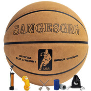 SANGESGRG 真皮牛皮籃球 牛皮耐磨防滑藍(lán)球 室內(nèi)室外7號(hào)比賽水泥地成人學(xué)生 棕黃色