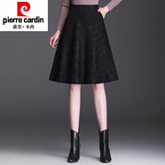 皮爾卡丹（pierre cardin）小香風(fēng)格子a字短裙女秋冬毛呢半身裙高腰中裙小個(gè)子大擺傘裙半裙 黑色 30199款 2XL 23
