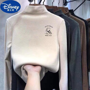 迪士尼（Disney）中大童秋冬季男女童德絨打底內(nèi)搭長袖T恤寶寶保暖半高領(lǐng)兒童上衣 杏色旅行熊(雙面德絨) 160