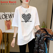 LOVER RUCCI韓國大版體恤寬松T恤打底內搭春夏新款純棉遮屁股中長(cháng)款短袖t恤女 236-126B白色 S 適合75-95斤