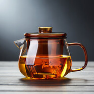 詩米樂  耐熱玻璃茶壺一壺二杯泡茶壺主人杯茶水分離辦公杯帶過濾泡茶器 琥珀色（升級款）