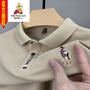 稻草人（MEXICAN）夏季短袖t恤保羅高端刺繡翻領(lǐng)Polo男士衫重磅半袖上夏天體恤 ZP224卡其色 4XL碼/58建議200-220斤